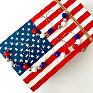Red, White and Blue Beaded Hoop Earrings
